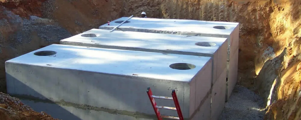 Septic tank installation site with a newly placed concrete tank in Tucson, AZ
